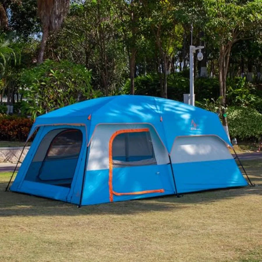 Extra Large Tent 6101214 Person StyleB Family Cabin Tents with 2 Rooms 3 Doors and 3 Windows Featuring Mesh Panels Straight Wal
