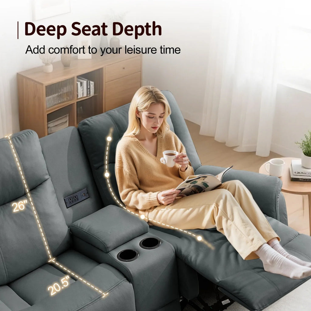 Korser 2-Seater Loveseat Recliner, Reclining Sofa with USB Ports, Cup Holders for Home Theater