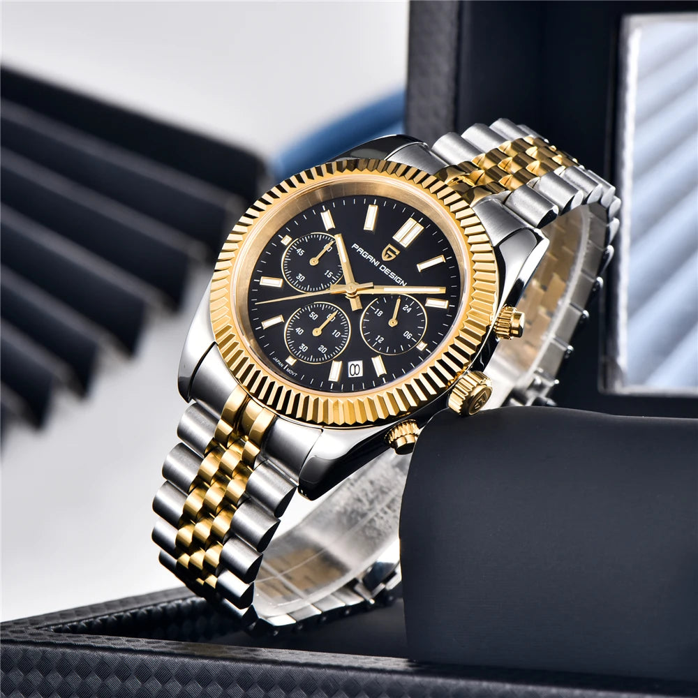 2025 New PAGANI DESIGN Men's Sports Quartz Watches Top VD53 Sapphire Stainless Steel 5Bar Waterproof Clock Chronograph