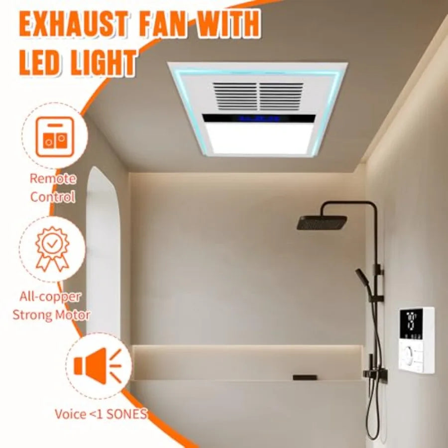 4 in 1 Bathroom Exhaust Fan with Heater and Light 2800W Heater 211CFM 5-Color Mood Lighting Low Noise Wall Control for Bathroom