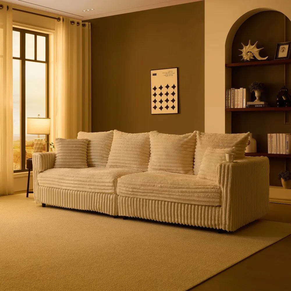 104.3" Plush Corduroy 4-Seat Sofa,Modern Comfy Upholstered Sofa Cloud Couch,Deep Seat Couches with Soft Pillows