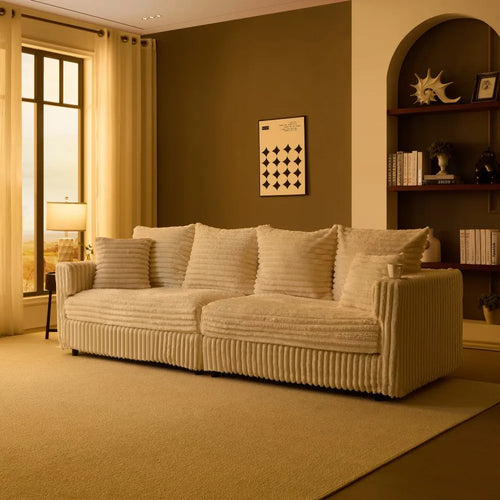 104.3" Plush Corduroy 4-Seat Sofa,Modern Comfy Upholstered Sofa Cloud Couch,Deep Seat Couches with Soft Pillows