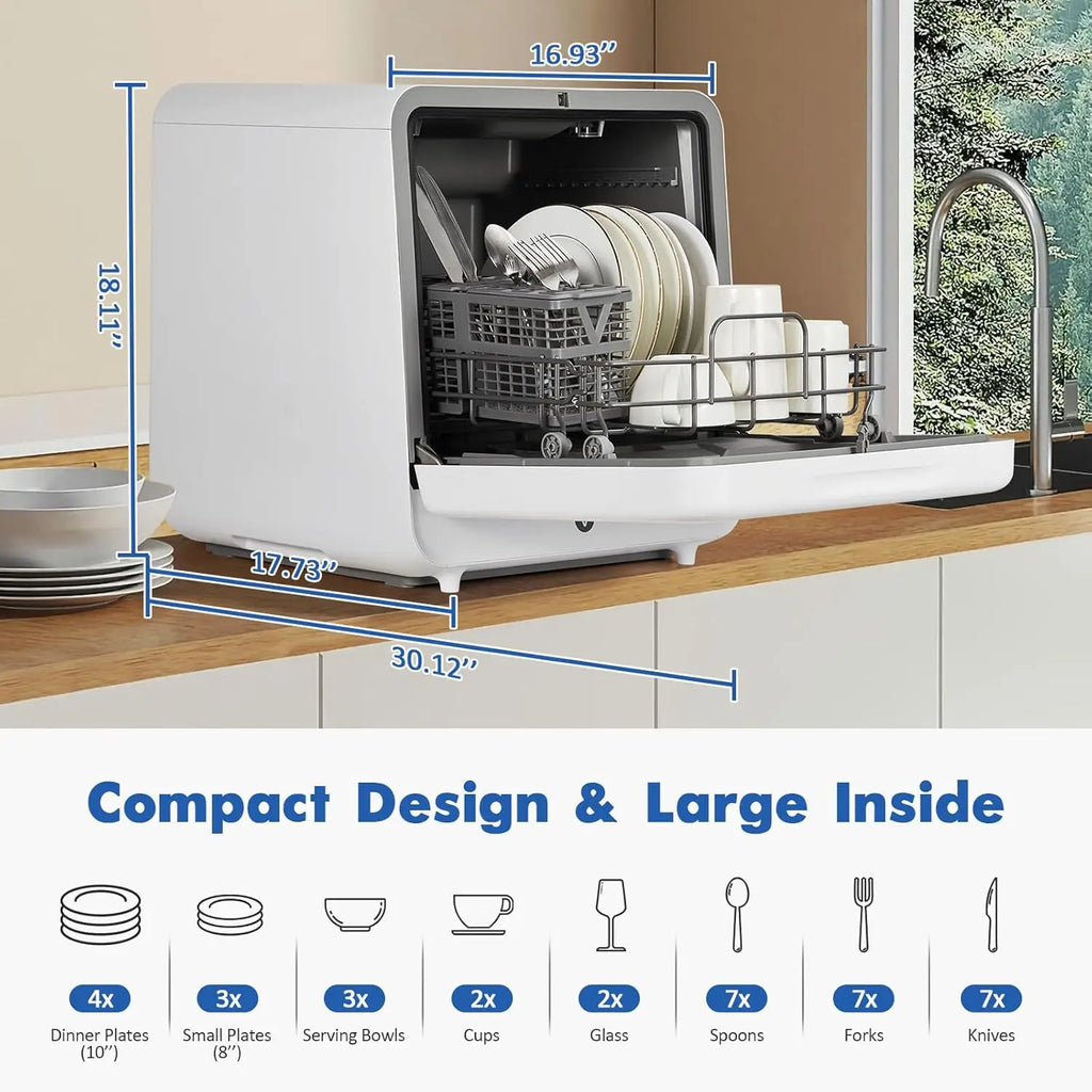 120V/900W Portable Dishwasher Compact Dishwasher Countertop with Faucet & Manual Water Tank (5L) Modes Water Inlet,6 Programs