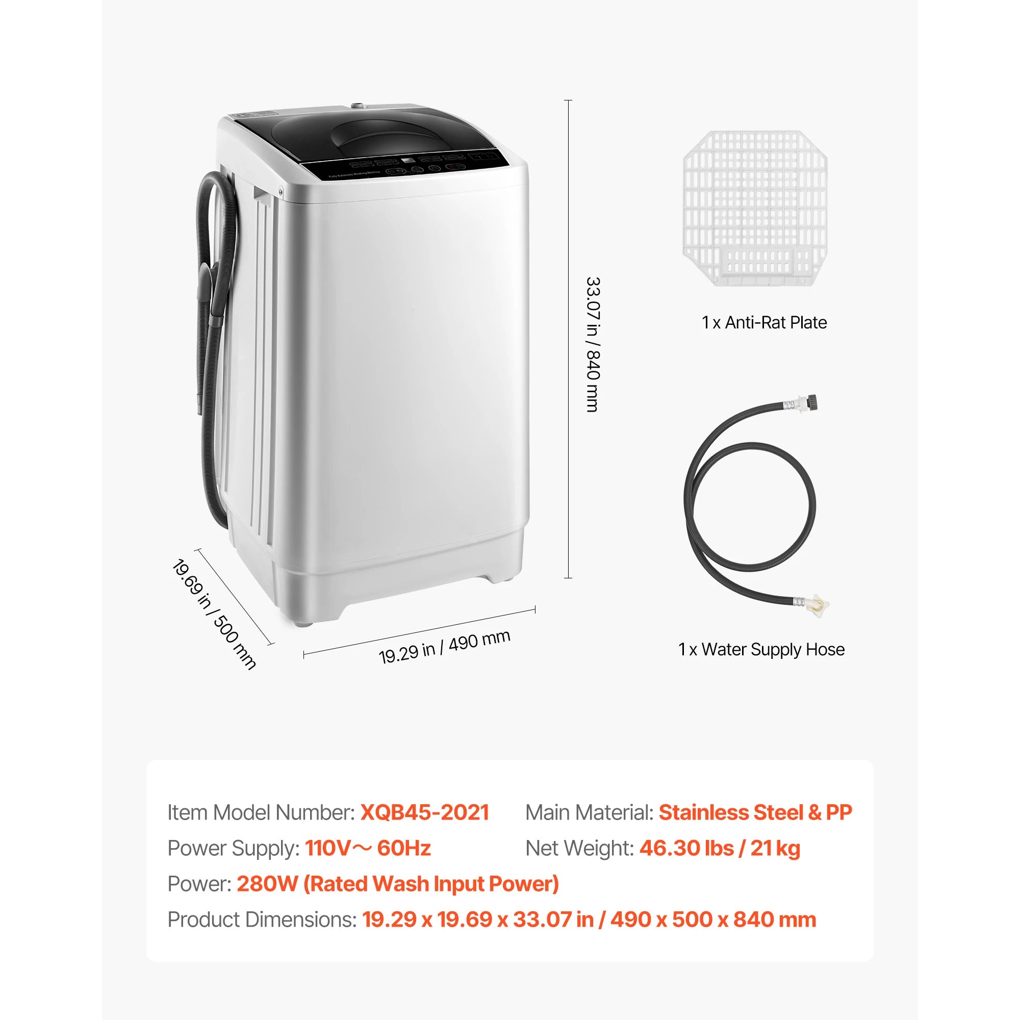 SucceBuy Portable Washing Machine 1.3 cu.ft with LED Display 8 Wash Programs Portable Washer Machine for Apartments RVs Dorms
