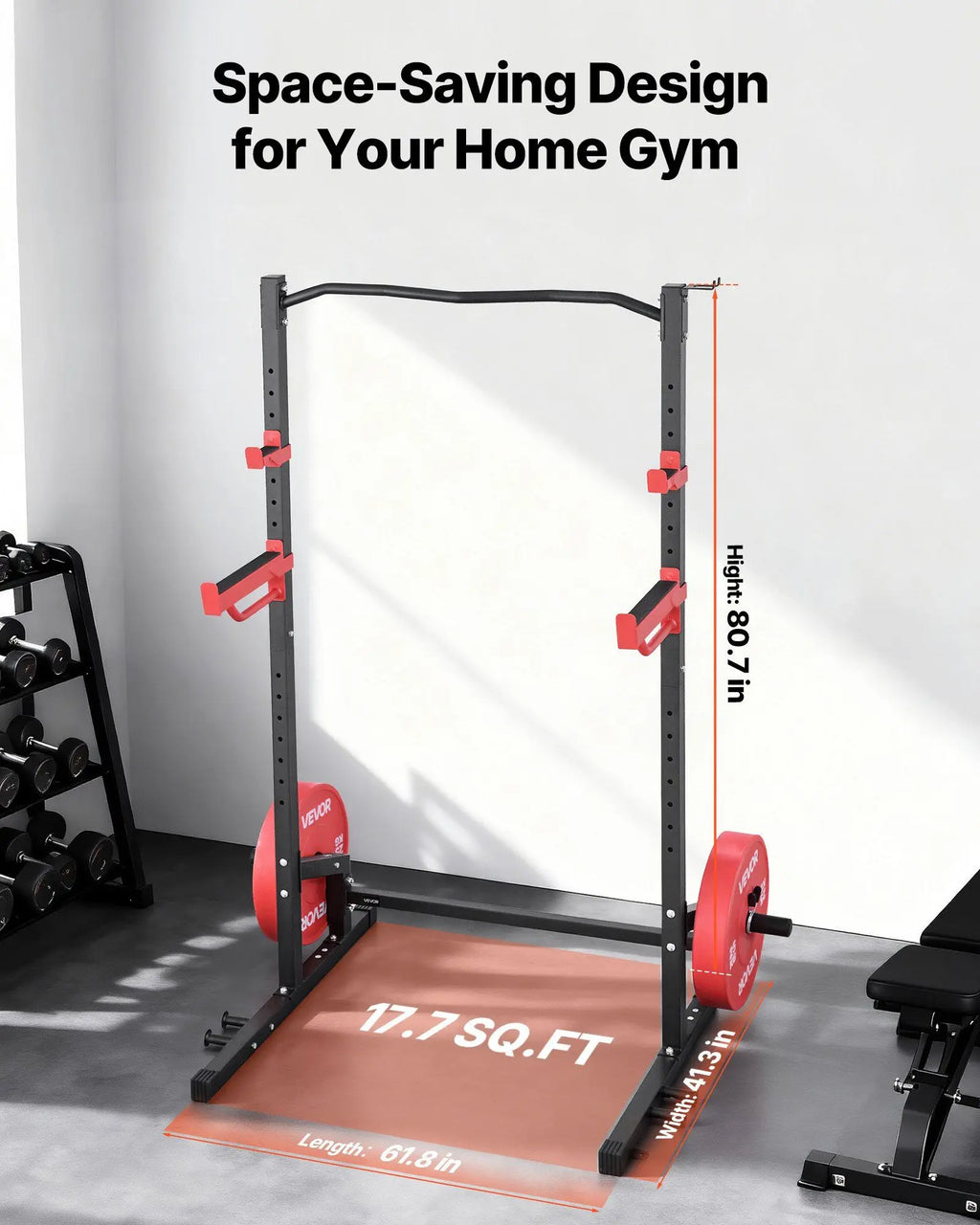 Power Cage Squat Rack, Multifunctional Power Rack Home Gym, 1000LBS Strength Training Workout Equipment with 4 Band Pegs,