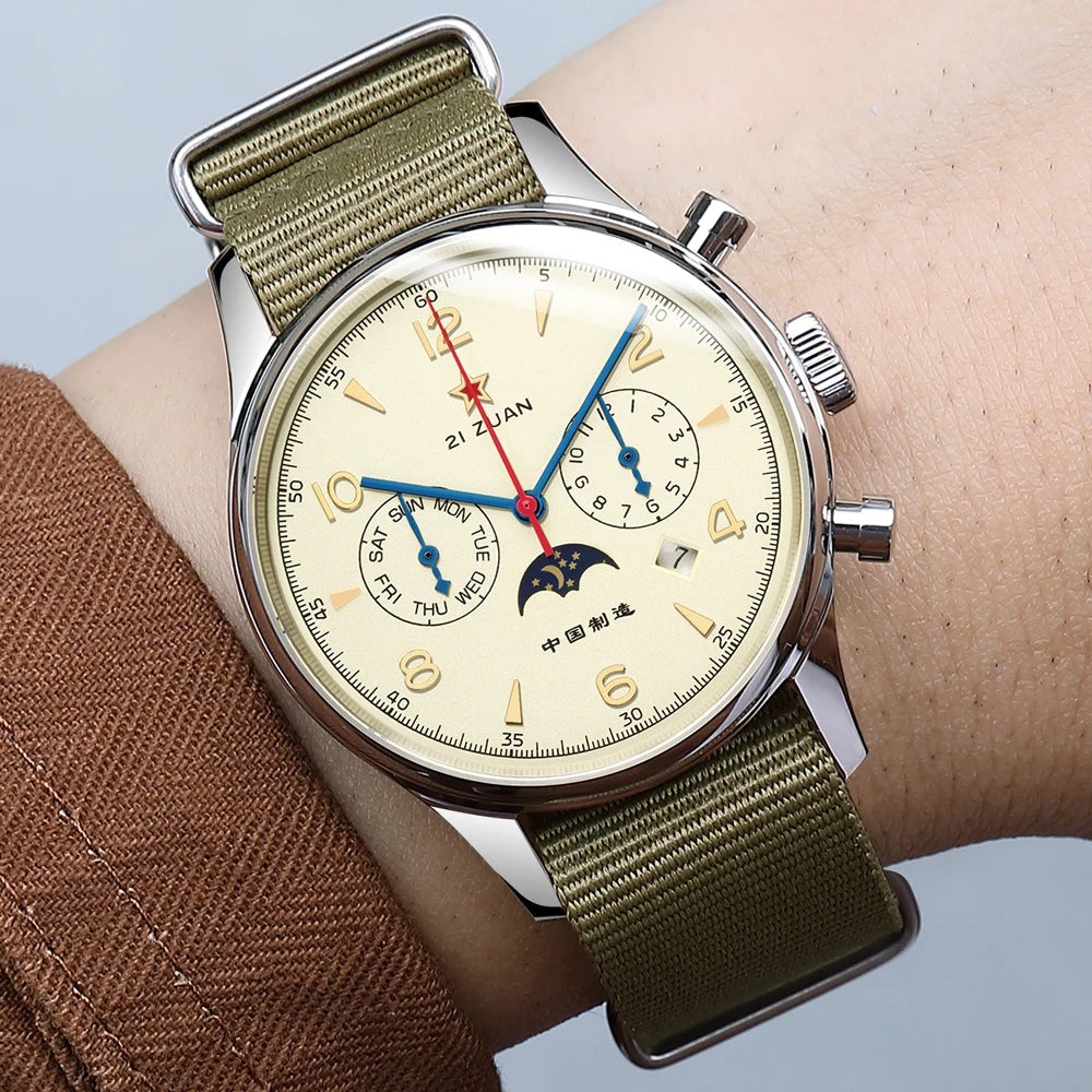 SEAKOSS Retro Men 1963 Automatic Mechanical Watch Week Month Calendar Display Use Seagull ST1654 Movement Pilot Wristwatches