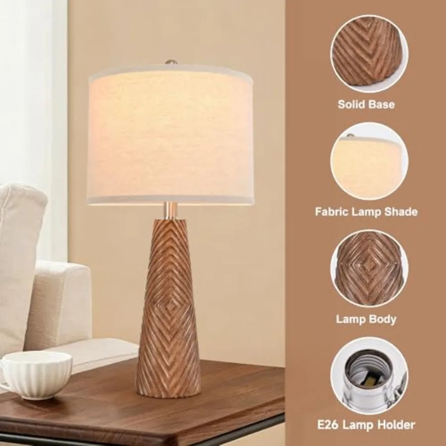 Nightstand Lamp Bedside Lamps Set of 2 Vtage Rustic Farmhouse Table Lamp 3 Way Dimmable Horizontal Stripe Lightfor Livg Room Be