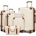 6-Piece Expandable Hard Shell Suitcase Set with TSA Lock and Double Spinner Wheels (White Brown)