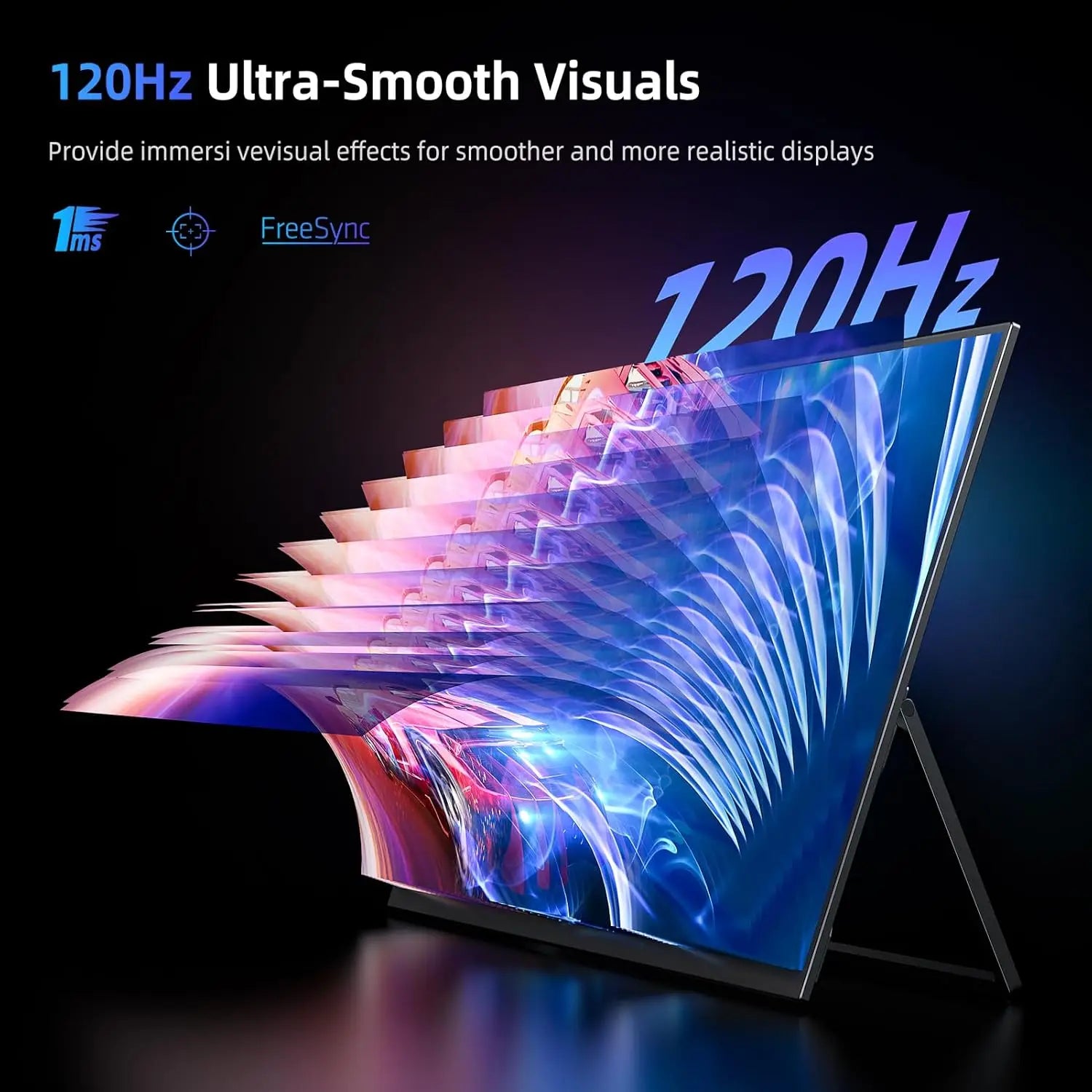 18.5" 120Hz 1ms Gaming Monitor, 125% sRGB, FreeSync, HDR, 350Nits, USB-C, Mini HDMI, VESA, Portable External Screen for Laptop