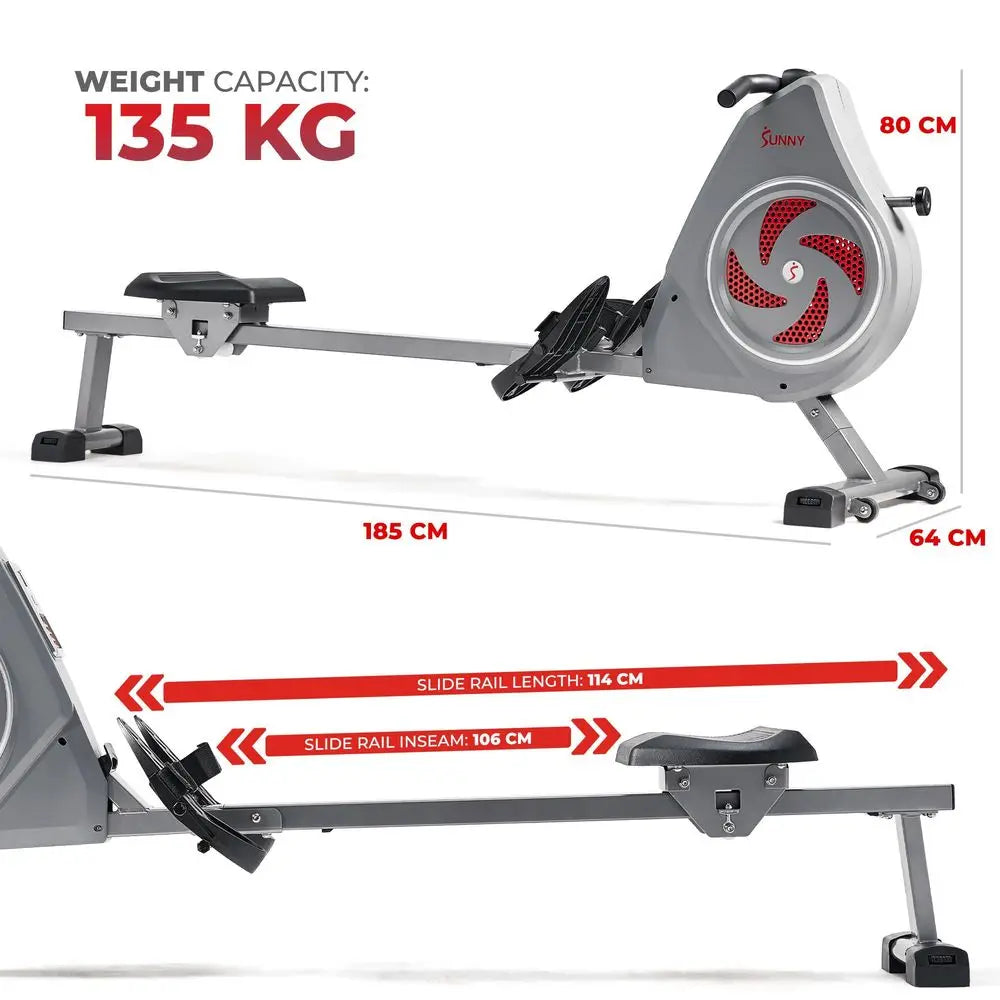 Air Rowing Machine, SpaceSaving Rower with Long Rail and right Storage for Home Gym, FullBody Cardio Workout, Free SunnyFit T