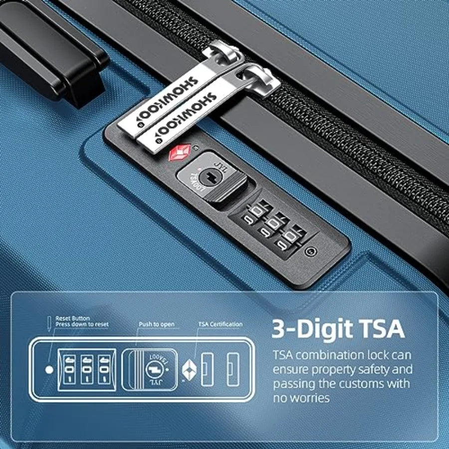 Luggage Sets Expandable 100 PC Durable Suitcase Sets Double Wheels TSA Lock 4 Piece Luggage Set Navy