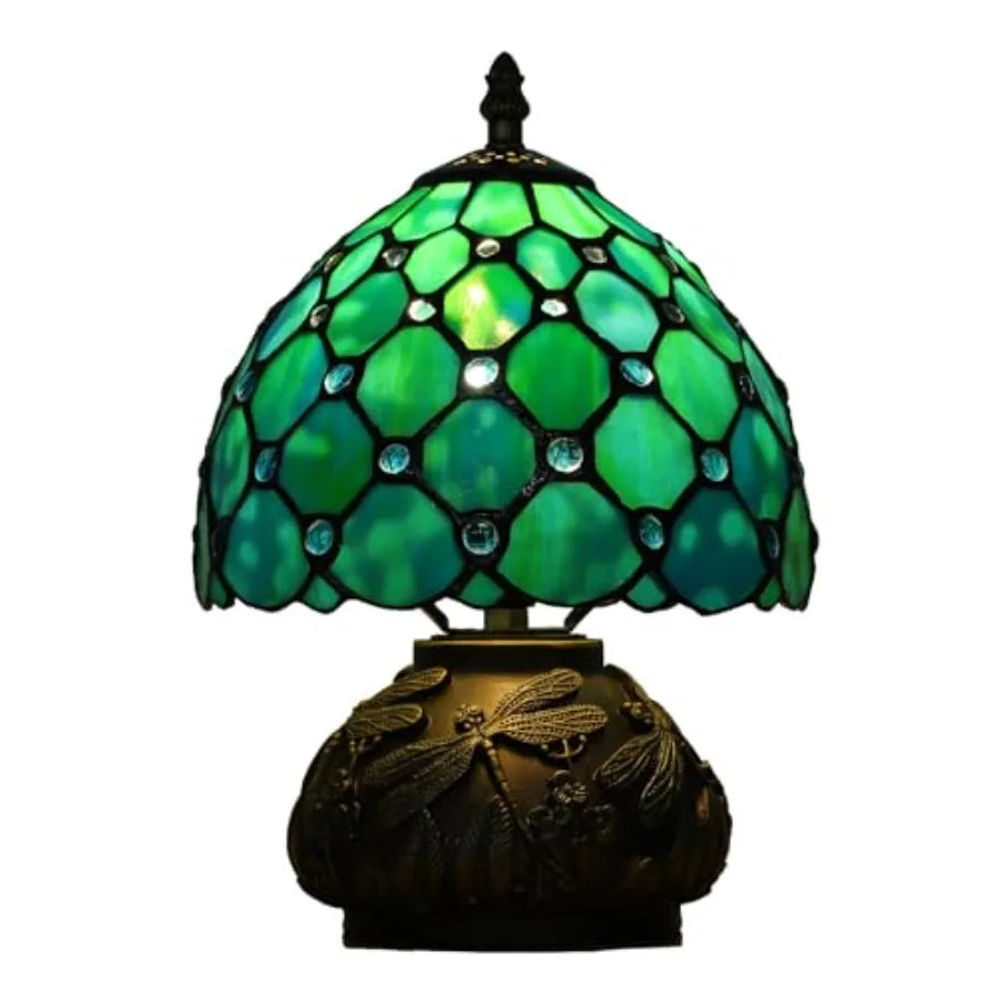 Tiffany Style Small Table Lamp for Bedroom3 Color-temperatures Stained Glass Night Light Antique Nightstand Bedside Lamps Livin