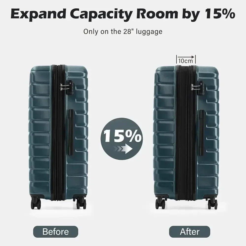 3-Piece Hard Shell Spinner Suitcase Set, Expandable Large Checked Luggage, Lightweight Rolling Carry-On with TSA Lock, Teal Blue