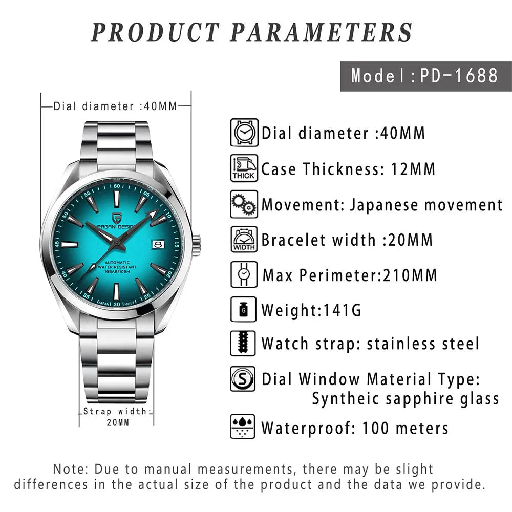PAGANI DESIGN Japan 8215 Man Mechanical Wristwatch New Sapphire Glass Automatic Watches Waterproof 100M Stainless Watch for Men