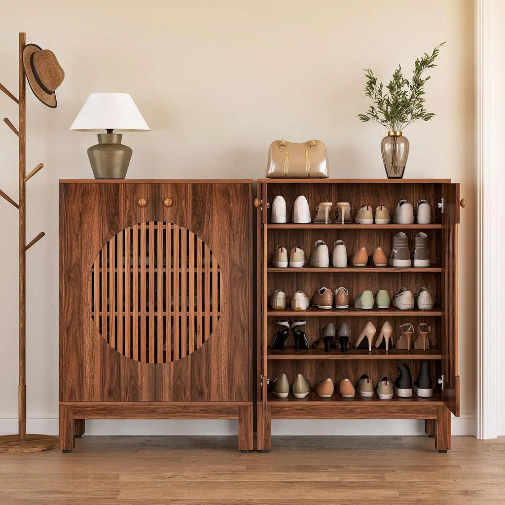 LITTLE TREE 5-Tier Shoe Cabinet, Adjustable Height Shelves, 39.8" Tall Farmhouse Style Shoe Organizer for Living Room, Entryway