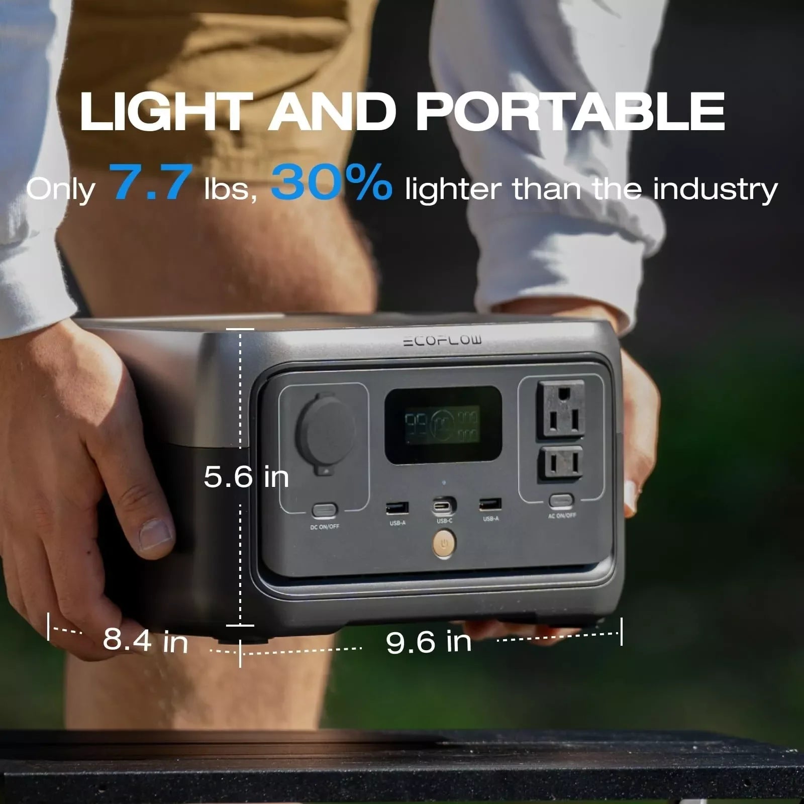 ECOFLOW RIVER 2 Portable Power Station for Cable, 256Wh LiFePO4 Battery, 1-Hour Fast Charge, Up to 600W AC Outlets