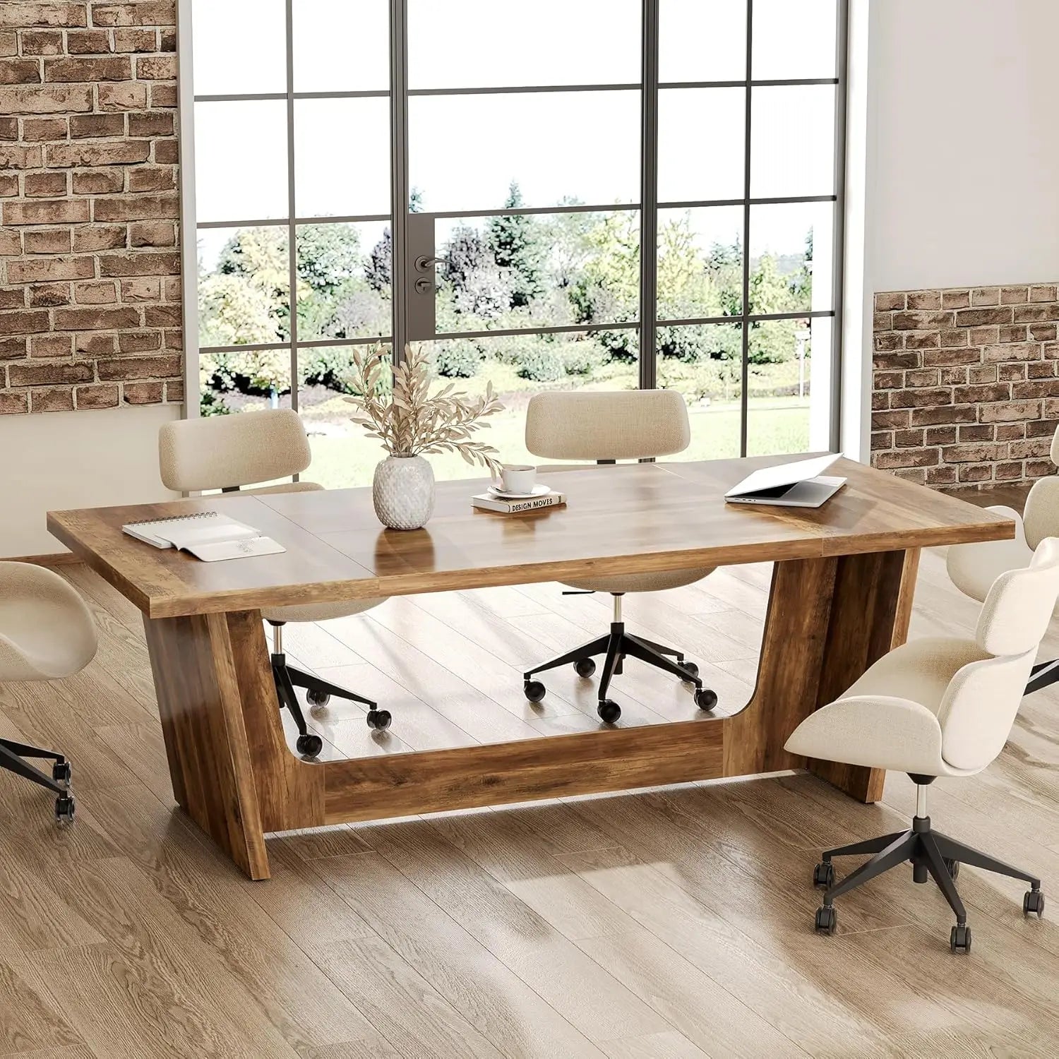 Executive Desk, Brown Computer Desk, Industrial Simple Study Writing Table, Large Workstation Business Furniture for Home Office