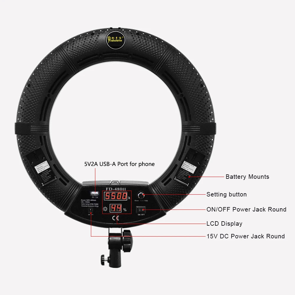 18inch Ring Lights Lamp with Tripod 96W Selfie Light for Beauty Salon Tattoo Yidoblo FD480 Photo Studio Video Light CRI95+
