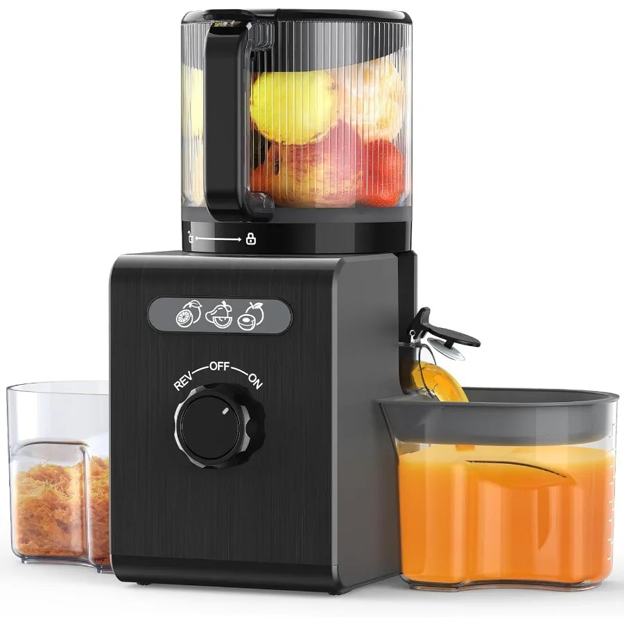 Cold Press Juicer Machines with 6.5 Large Feed Chute for Whole Vegetables Fruits High Juice Yield Black