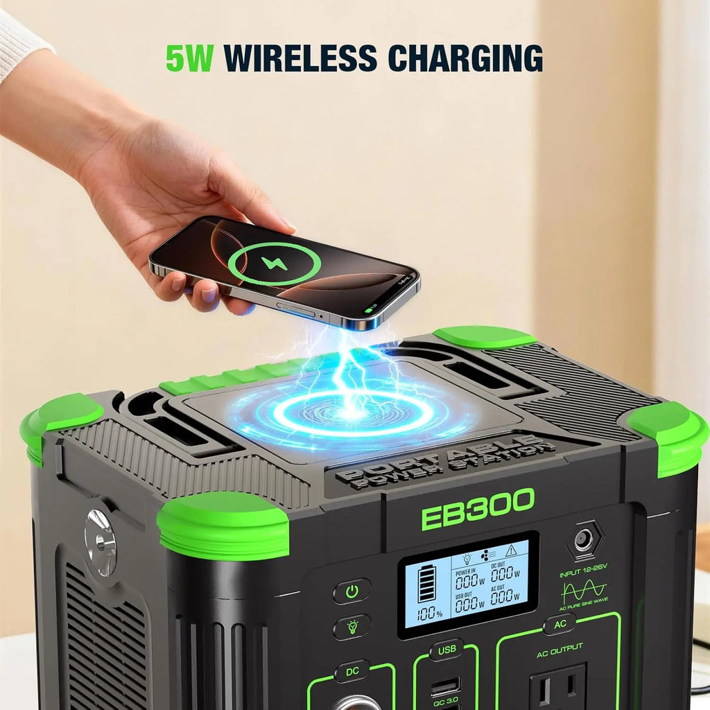 300W Portable Power Station with Solar Charging, 288.6Wh Backup Battery for Camping, Outdoor, Home & RV Use