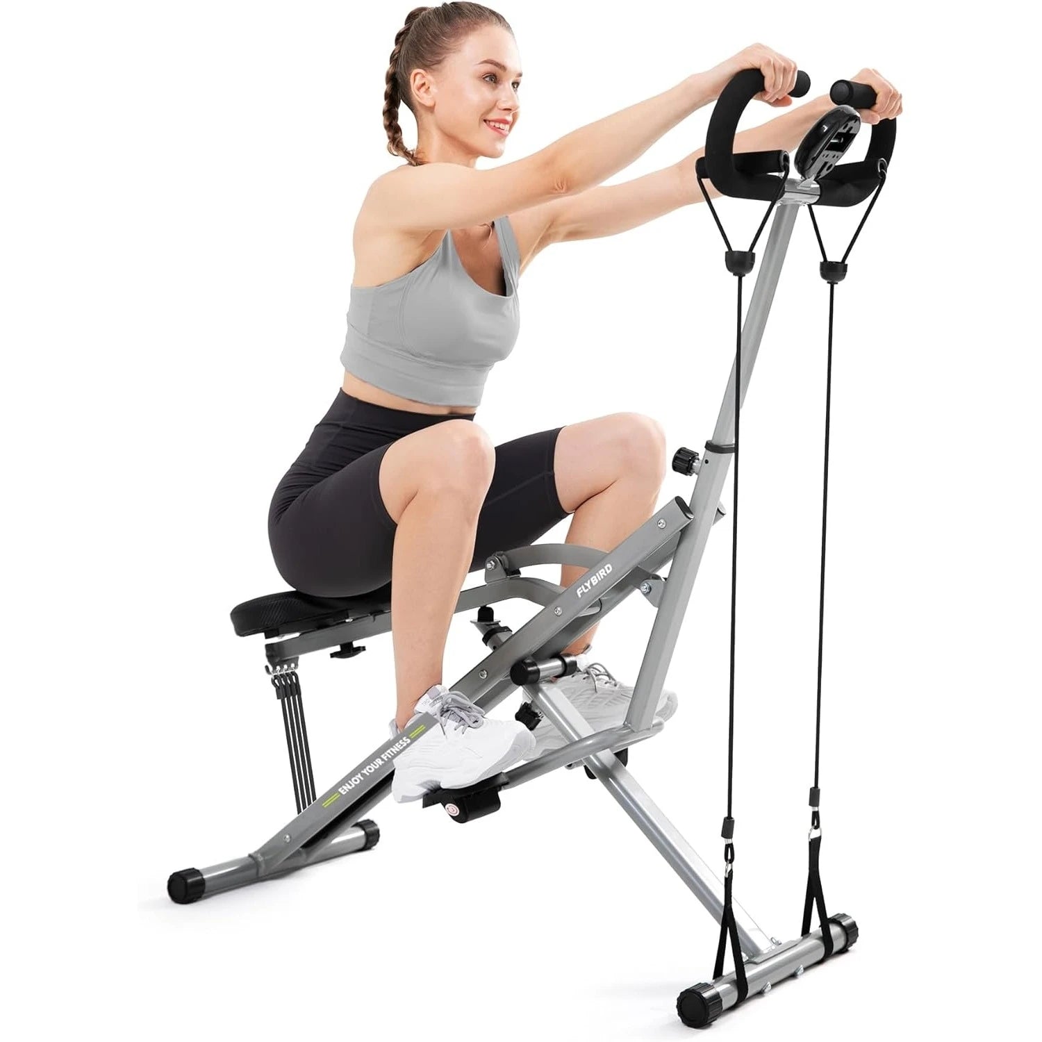 FLYBIRD Squat Machine,Ride Rowing Machine for Glute Core Legs Cardio Exercise,4 Adjustable Resistance Levels,Foldable&Easy Setup