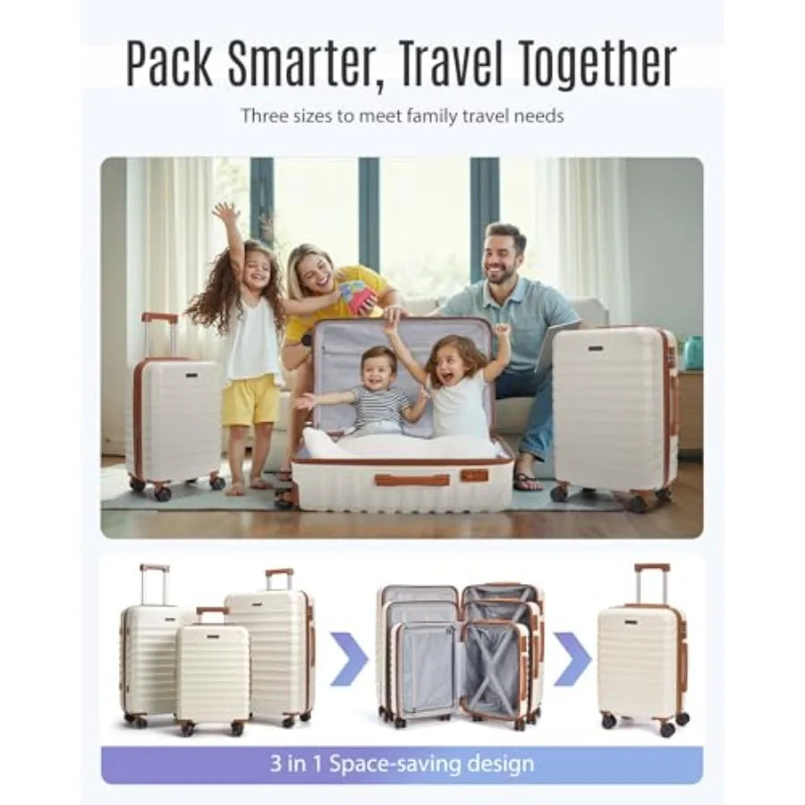 LIGHT FLIGHT 3 Piece Hardside Luggage Set with Spinner Wheels Lightweight White Suitcases for Checked Travel 20/24/28 Inch TSA