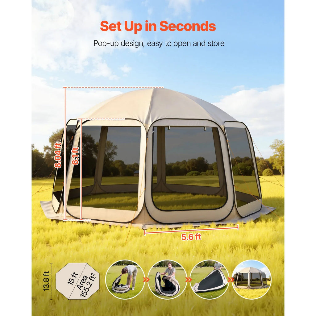 Pop-Up Screen Tent 15 x 13.8 ft for 12-15 People with Carry Bag