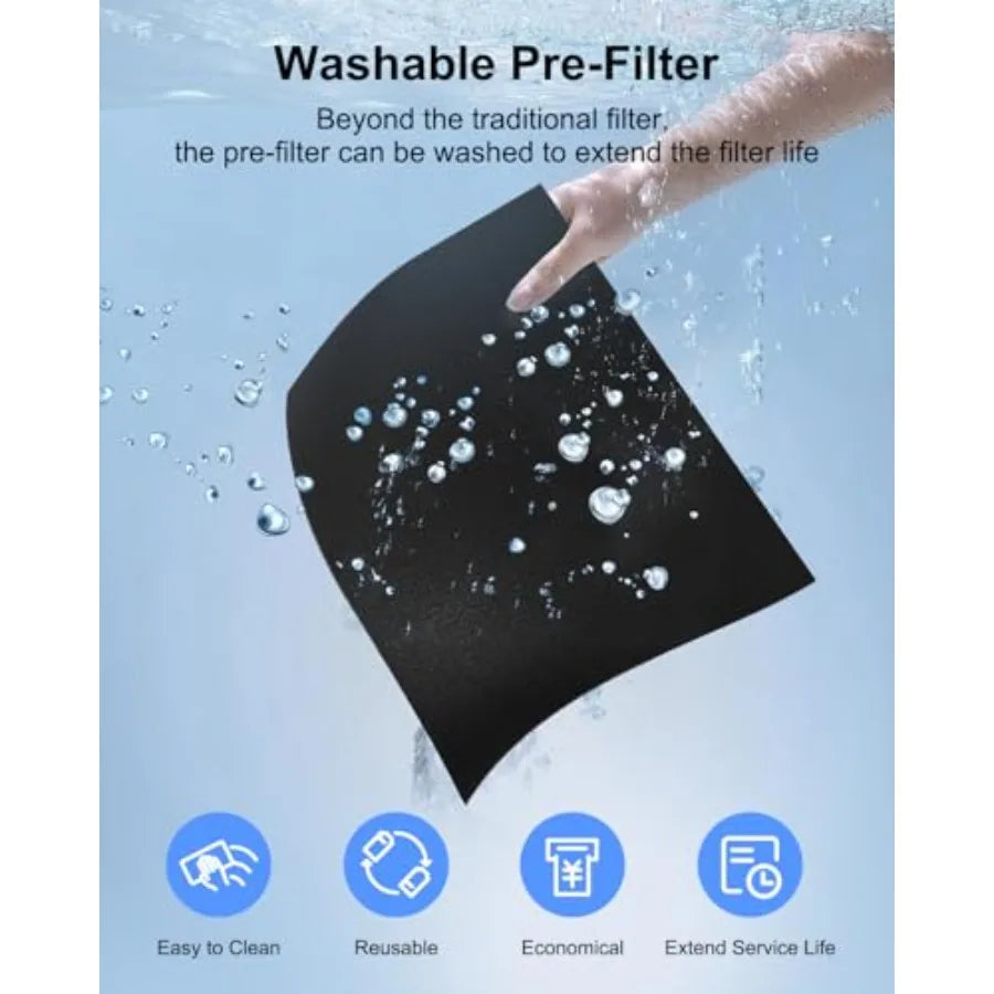 Air Purifier for Large Home Room 2200 Ft with Washable H13 HEPA Filter Black Air Cleaner for Pets Bedroom Smoke Dust Pollen Hai