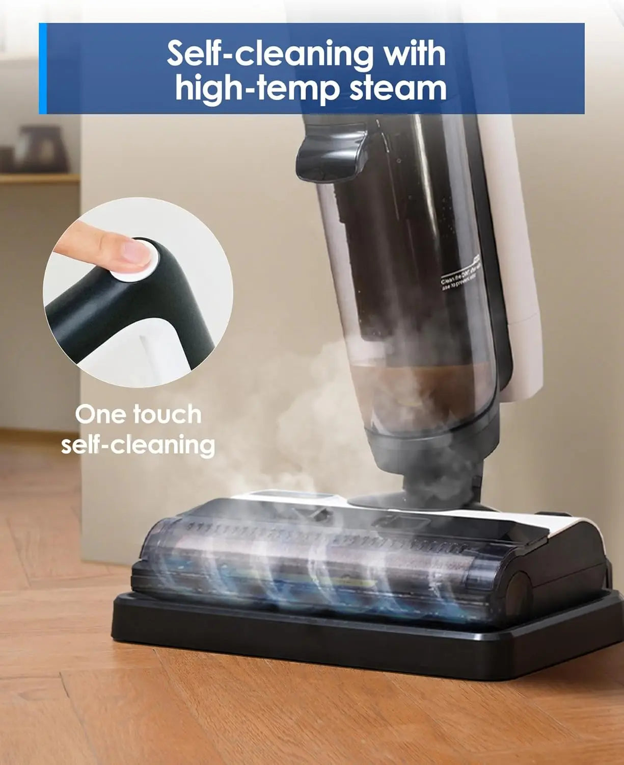 All-in-One Steam Wet Dry Vacuum for Hardwood Floors, 248°F High-Temp Self-Cleaning Mop