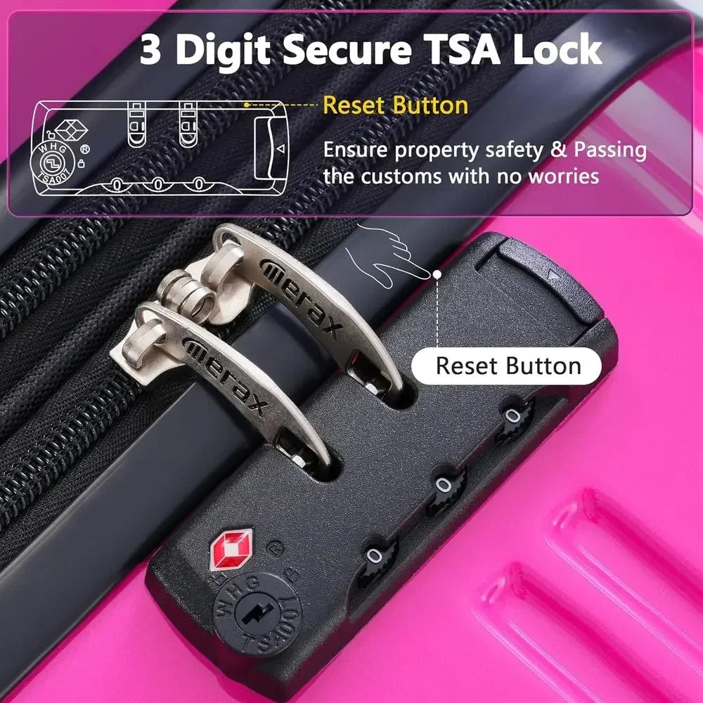 3-Piece Hardshell Luggage Set with Spinner Wheels, Expandable Gradient Color, TSA Lock, Lightweight 20 24 28, Purple and Pink