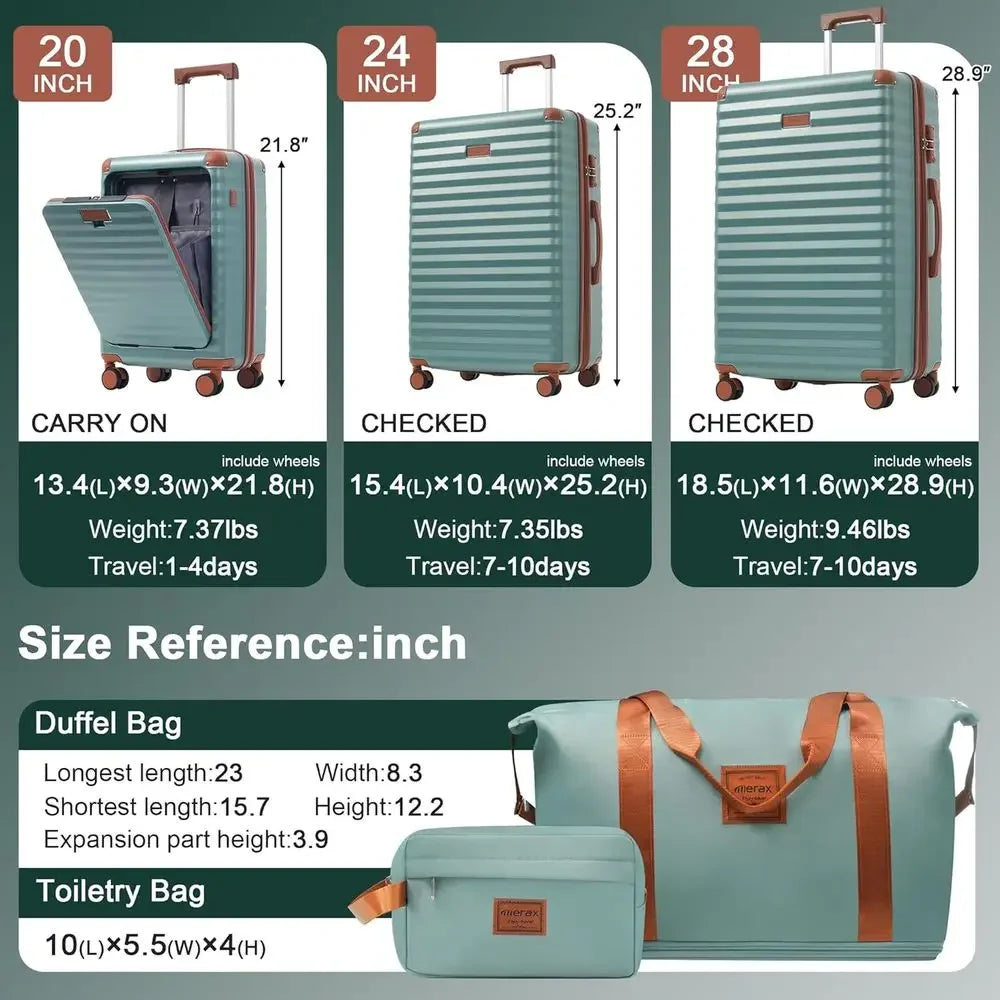 5-Piece Expandable Hardshell Suitcase Set with Spinner Wheels, Lightweight Carry-On Luggage, USB Port, and Cup Holder, 20/24/28,