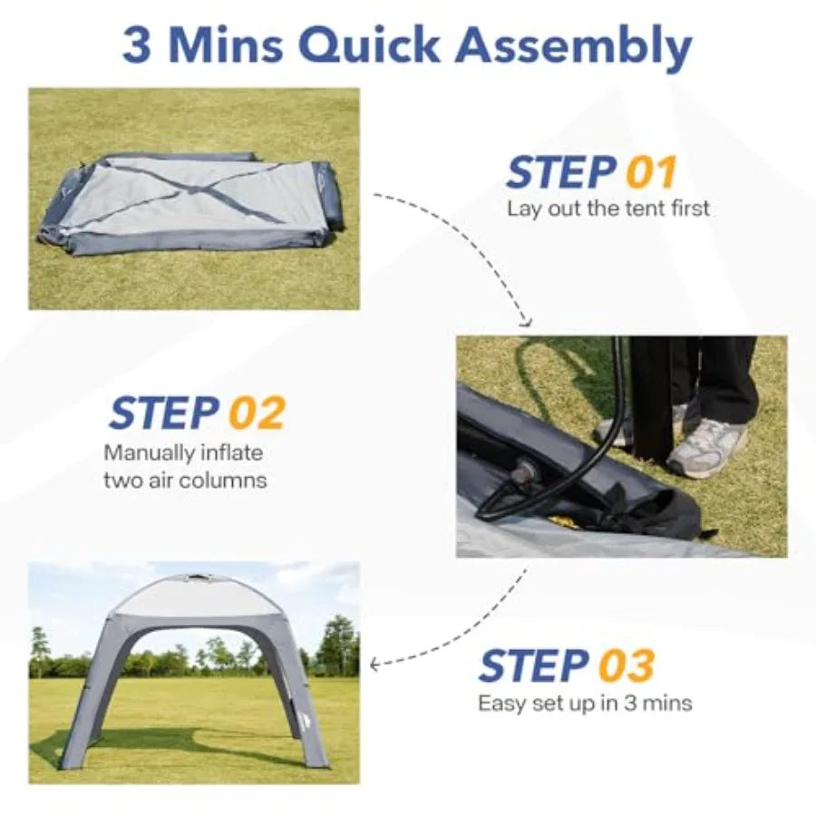 10x10ft Inflatable Air Canopy Tent with 4 Removable Side Panels for 6-8 People in White and Grey Instant Setup for Garden Beach
