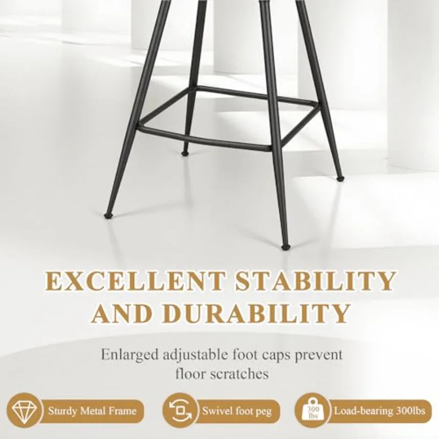 Bar Stools Set of 2 Counter Height Bar Stools with Woven Back and Footrest for Kitchen Island Counter Brown