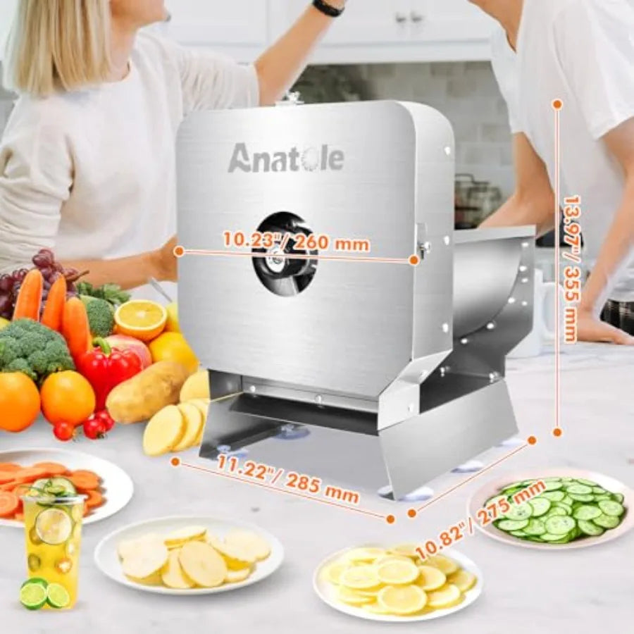 Electric Vegetable Slicer Commercial Fruit Cutter Stainless Steel 0-0.4'' Thickness Adjustable with Manual Mode for Tomato Onio