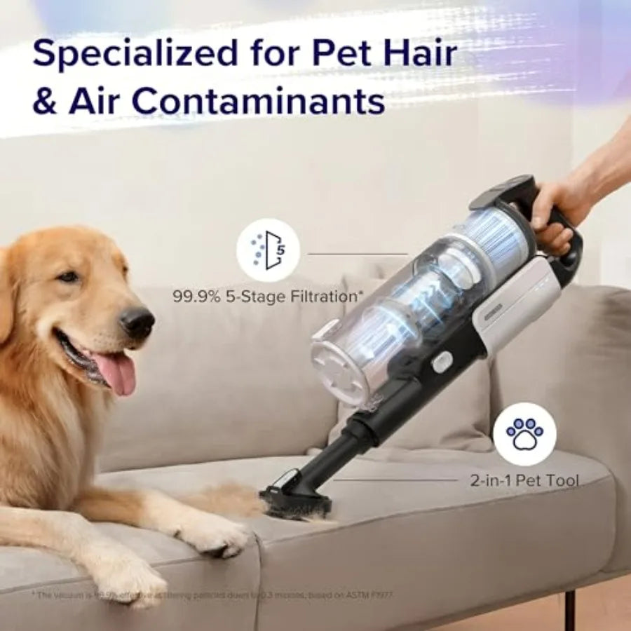 Cordless Stick Vacuum Cleaner with Tangle-Resistant Brush 50-Minute Runtime Powerful Suction Rechargeable Lightweight Design fo