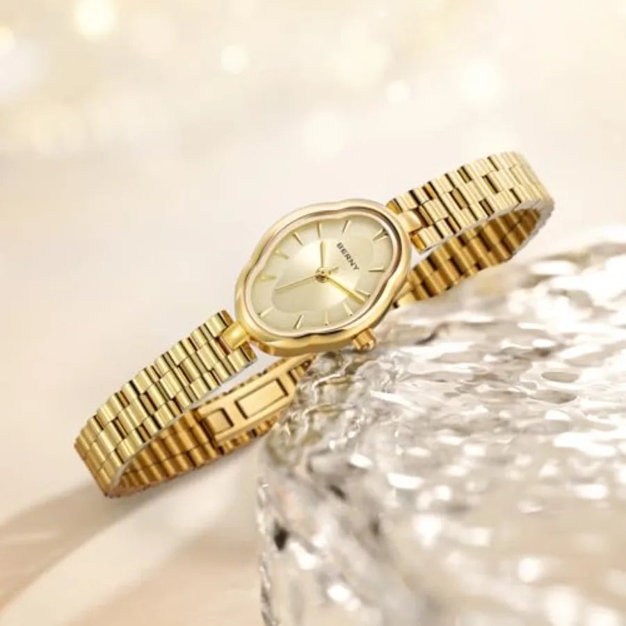 Watches for Women Dainty Ladies Quartz Watch Vintage Copper Mirrors Shape Japanese Quartz Movement 3ATM Waterproof Fashion Fema