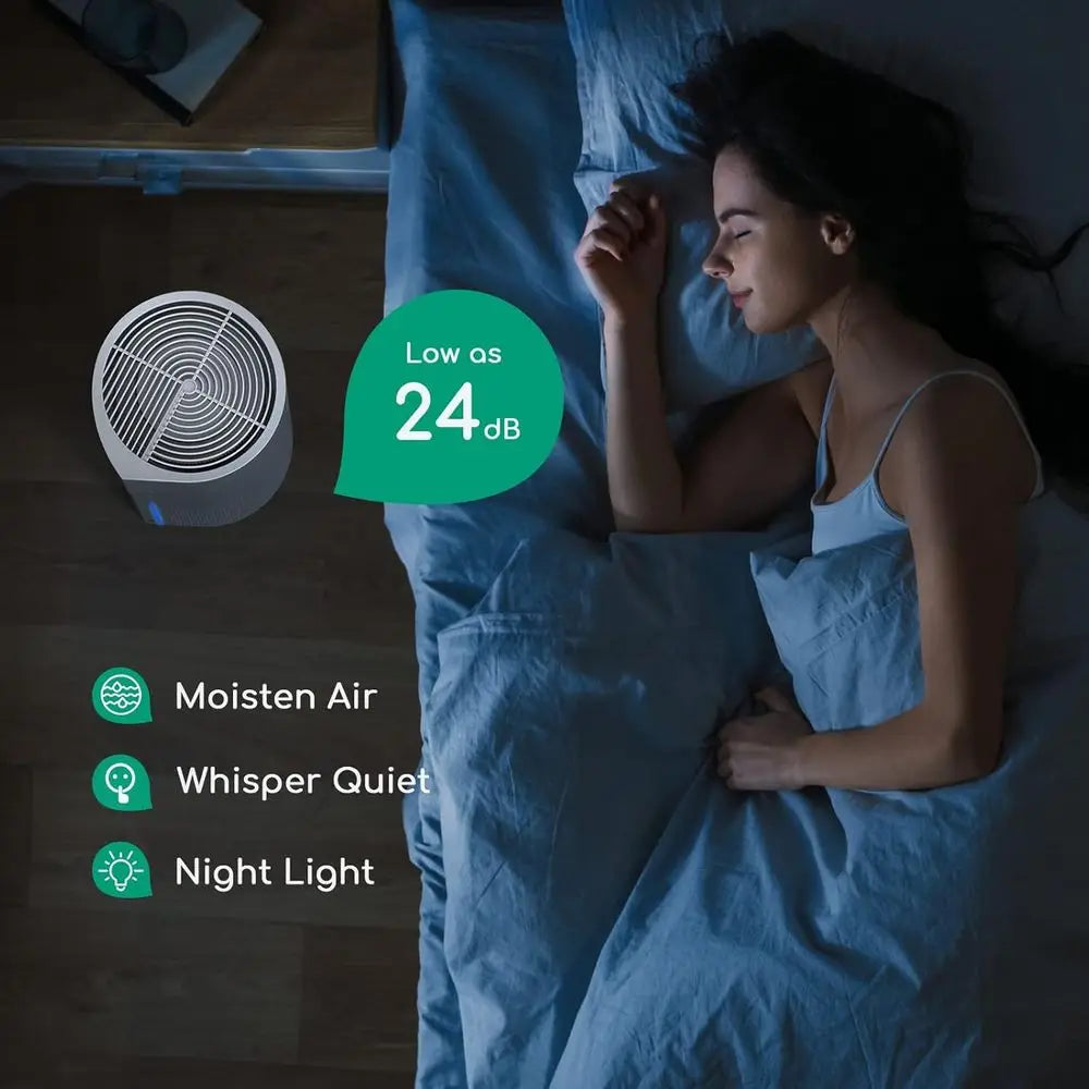 2-in-1 Air Purifier with 3-Stage Filters for Home Allergies, Pets, Hair, Smoke, Odors, Auto Shut-Off, Quiet Operation, 7-Color L