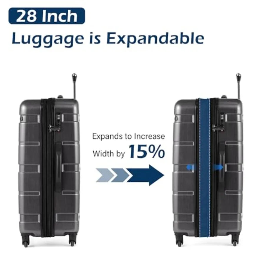 Expandable Large Checked Luggage Hardside PC+ABS Suitcase with TSA Lock Lightweight Rolling Carry On with Spinner Wheels for Tr