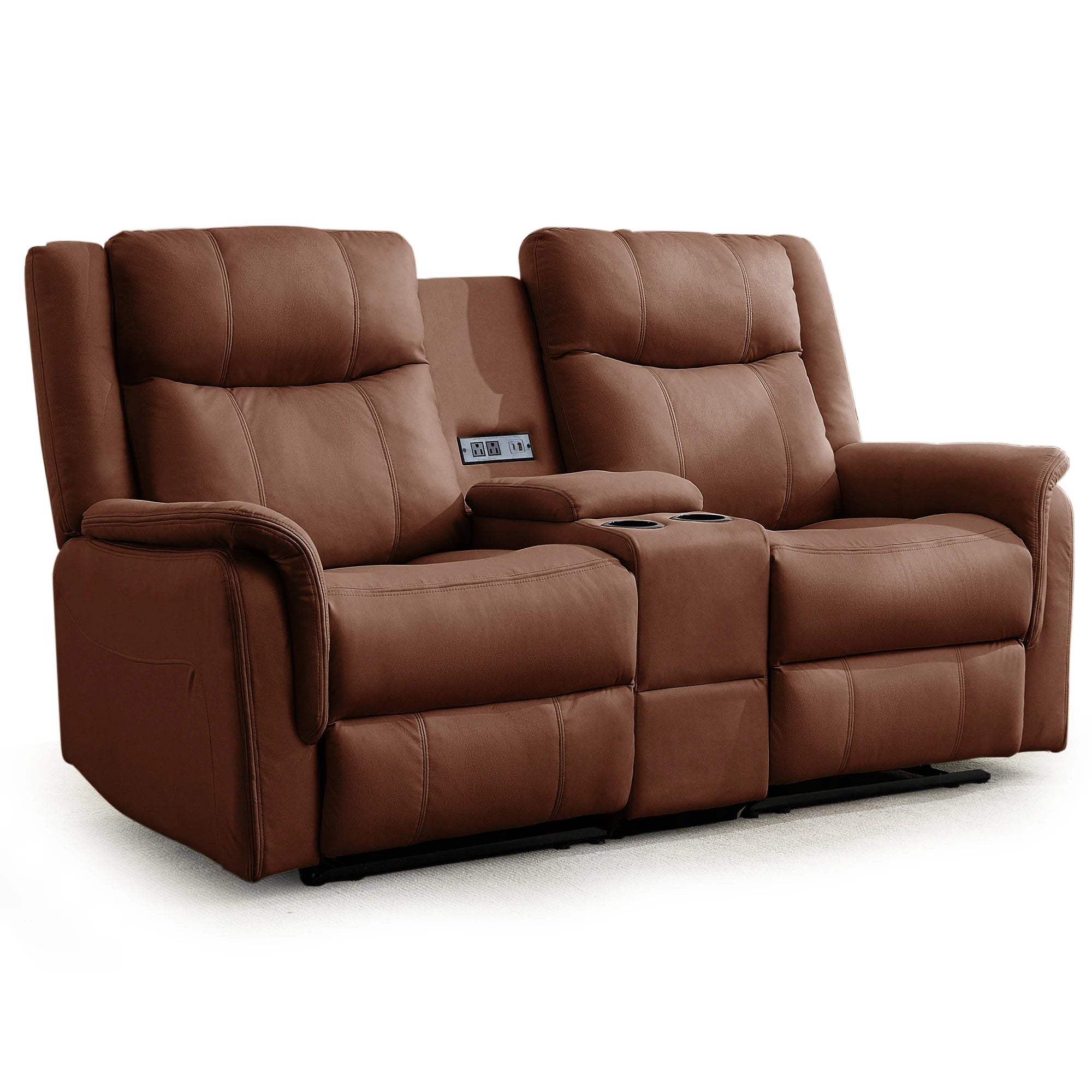 Korser 2-Seater Loveseat Recliner, Reclining Sofa with USB Ports, Cup Holders for Home Theater