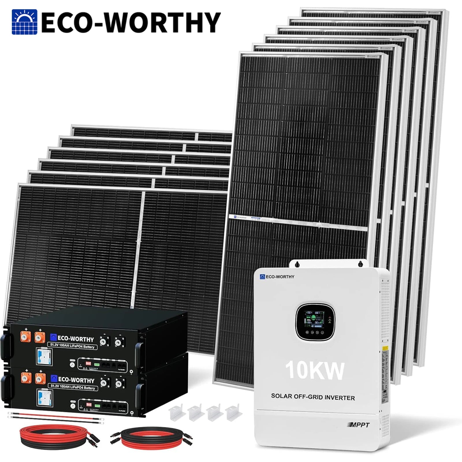 ECO-WORTHY 9.36KWH Off Grid Solar System Complete Kit for Home:12pcs 195W Solar Panels+10KW Inverter+2pcs 48V 100AH Battery