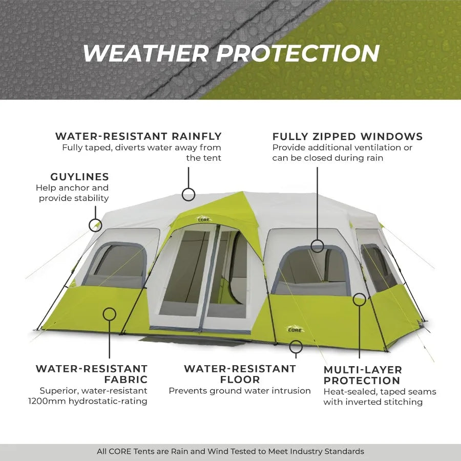 Instant Cabin Tents 6 Person/ 9 Person/ 10 Person/ 12 Person Family Cabin Multi Room Pop Up Tents Car Camping Included Storage
