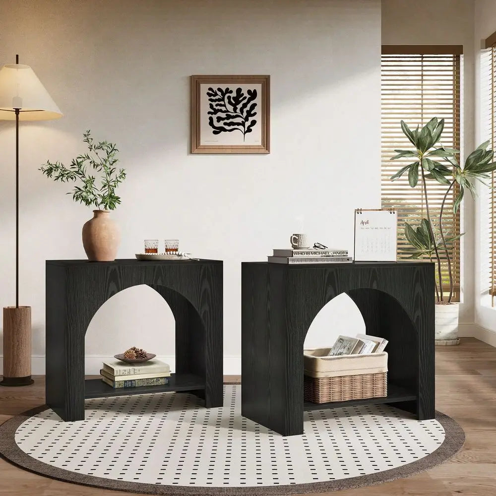 Farmhouse End Side Table, Large Sofa Side Table With HeavyDuty Wooden Pedestal For Living Room, Bedside Nightstand With Storage