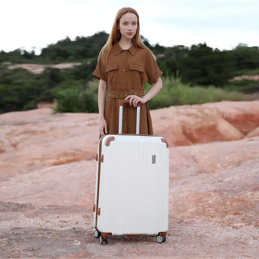 3-Piece Expandable Retro Spinner Luggage Set in White