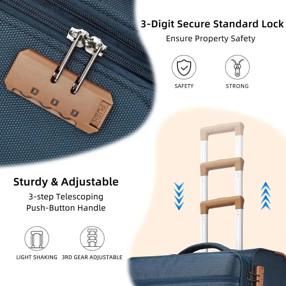 4-Piece Spinner Luggage Set with 360° Wheels - Carry-On Sizes: 28/24/20/18 inches, Navy Blue