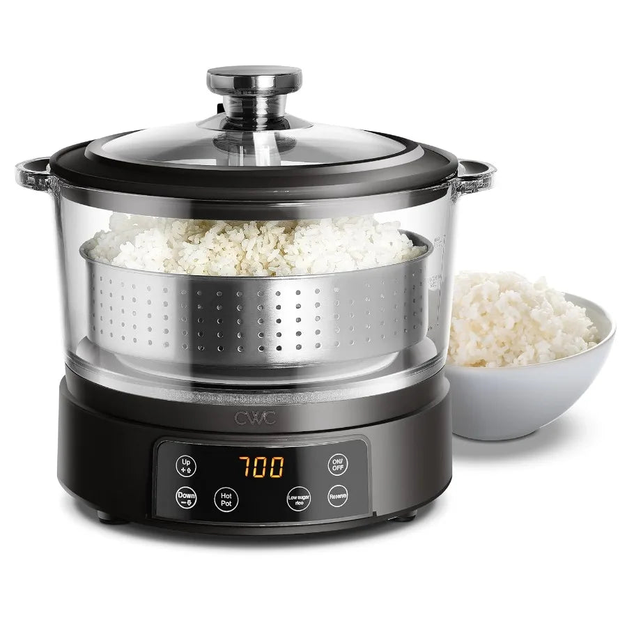 COOK WITH COLOR 3L Glass Low Carb Rice Cooker - Makes 6 Cups Cooked Low Sugar Rice with Auto Lift Filter Basket Hotpot Steamer