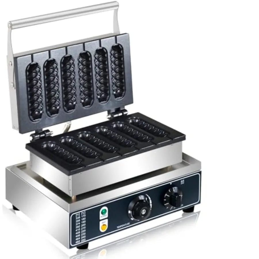 Commercial Corn Dog Waffle Maker1600W Lolly Stick Waffle Maker 6 Slice Non-Stick Stainless Steel Corn Hot Dog Waffle Iron with