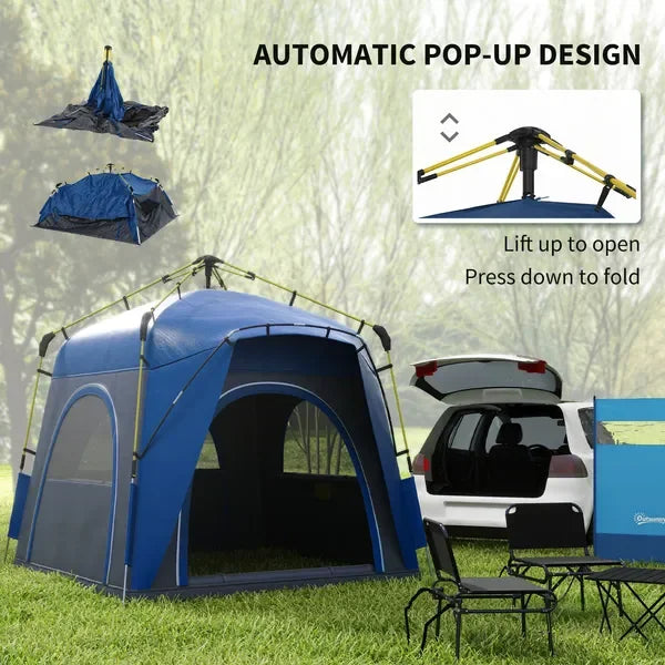 4 Person Automatic Pop Up Camping Tent, Quick Setup Family Travel Tent with Windows Carry Bag Outdoor Shelter