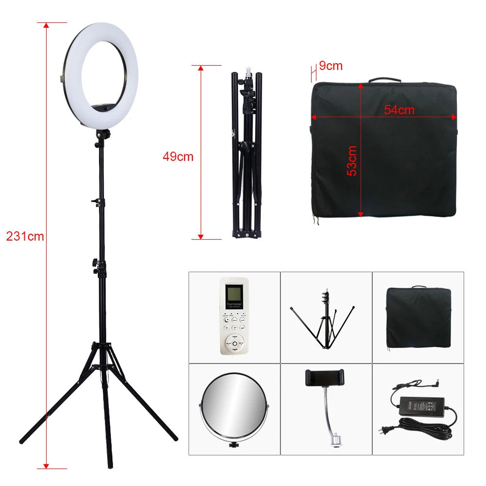 18inch Ring Lights with Tripod Remote Control LED Video Lamp FE480 96W Fill Light Bi-color Photo Studio for Makeup Beauty Salon
