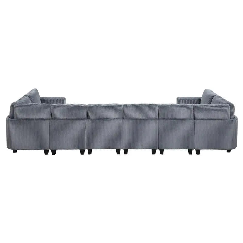 8-Piece Modular Sectional Sofa with Storage Seats, Side Pockets, Charging Ports, Dark Gray Corduroy Fabric, Modern Living Room