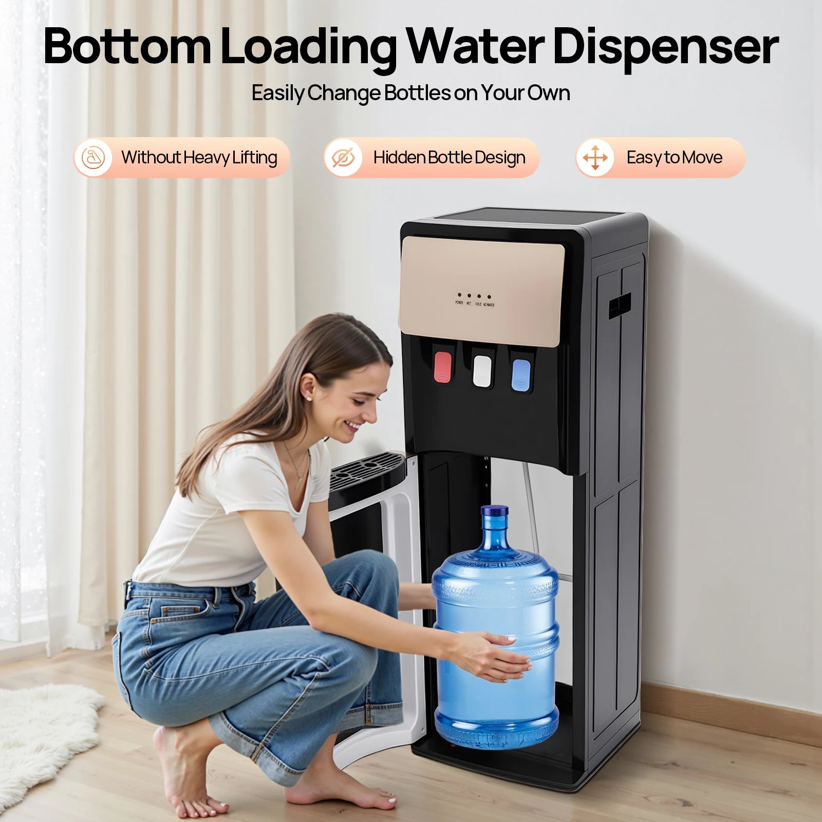 Modern Bottom Loading Hot/Cold Water Dispenser, Energy-Saving Triple Temp Dispenser, Easy Bottle Change for Home Office Kitchen